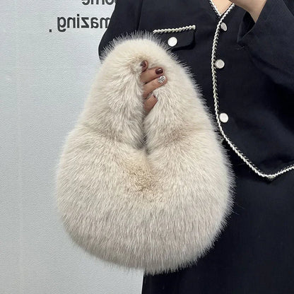 Cozy Winter Shoulder Bag – Solid Color Furry Handbag for Women
