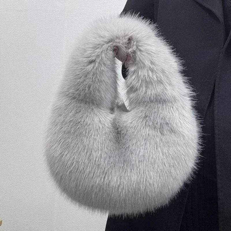 Cozy Winter Shoulder Bag – Solid Color Furry Handbag for Women