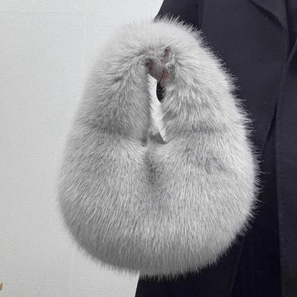 Cozy Winter Shoulder Bag – Solid Color Furry Handbag for Women