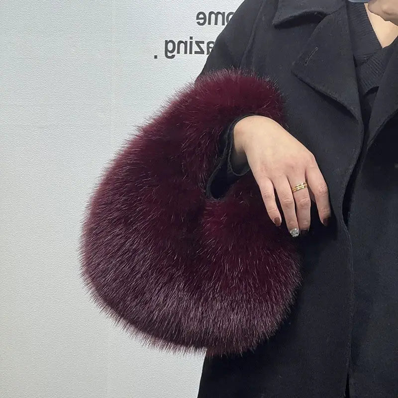 Cozy Winter Shoulder Bag – Solid Color Furry Handbag for Women