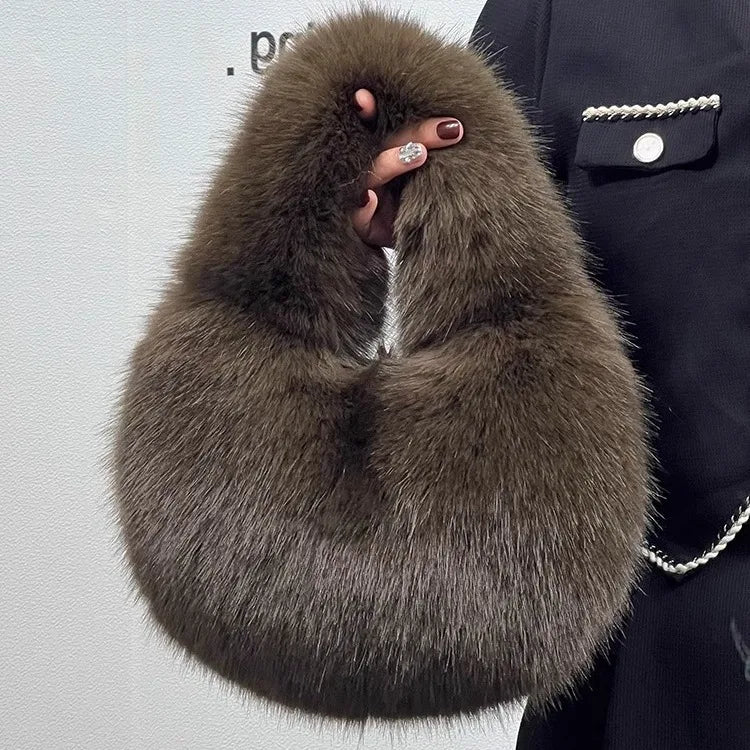 Cozy Winter Shoulder Bag – Solid Color Furry Handbag for Women