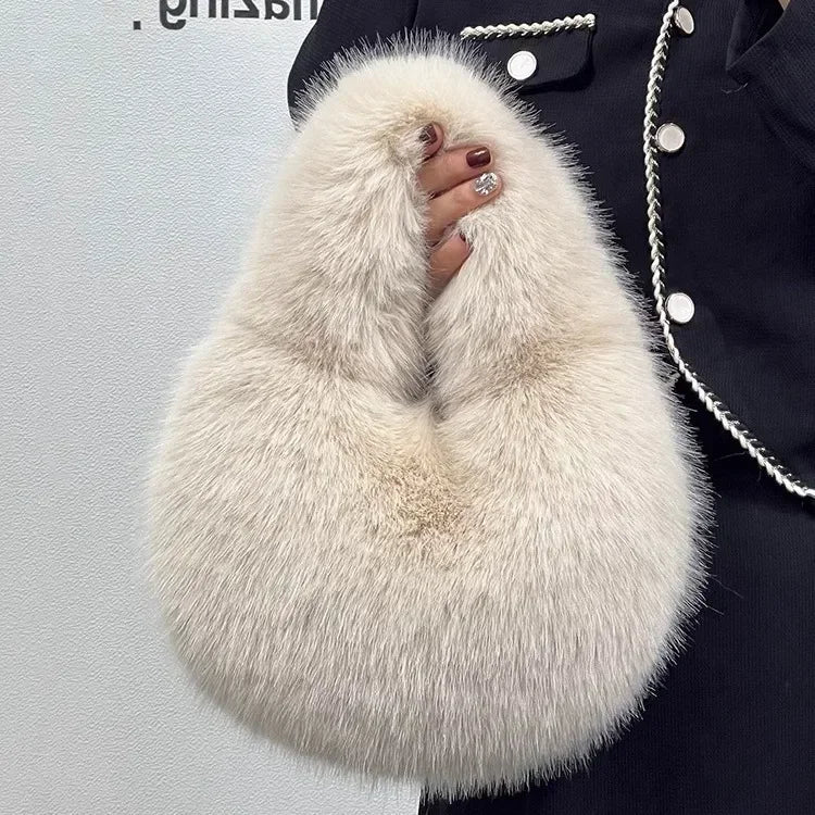 Cozy Winter Shoulder Bag – Solid Color Furry Handbag for Women