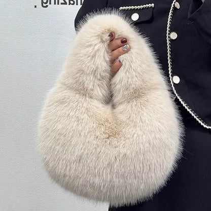 Cozy Winter Shoulder Bag – Solid Color Furry Handbag for Women