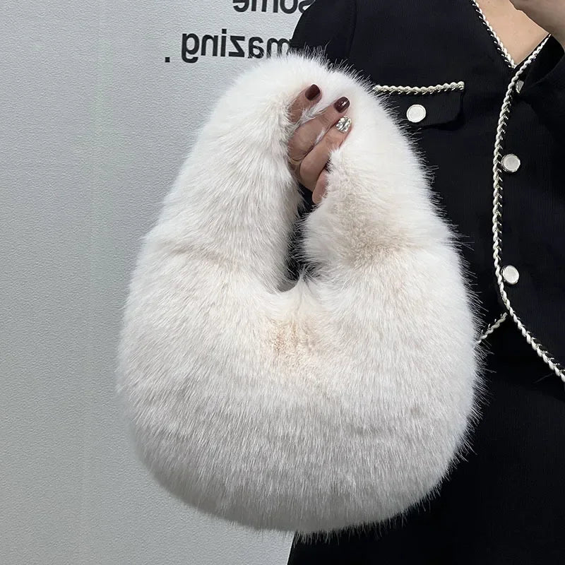 Cozy Winter Shoulder Bag – Solid Color Furry Handbag for Women