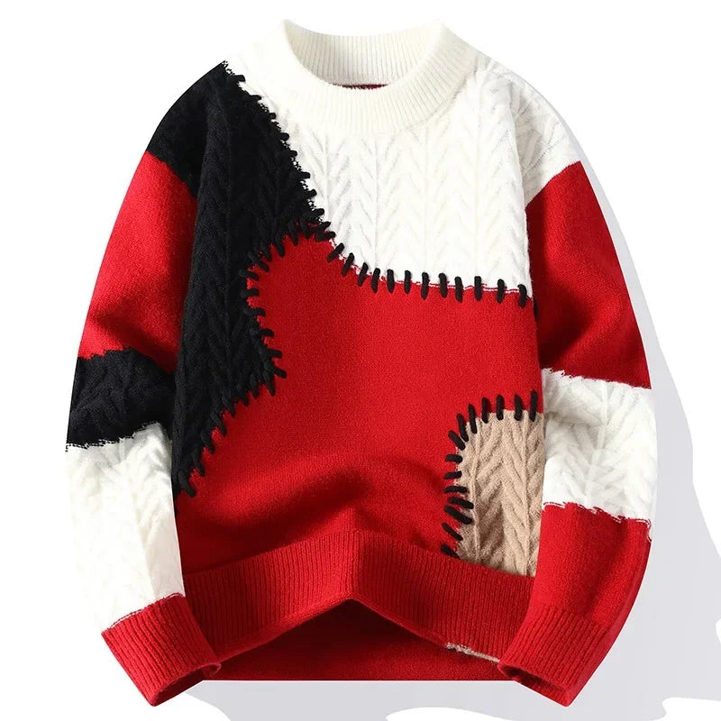 Light Stretch Knit Sweater for Women – Patchwork O-Neck Jumper