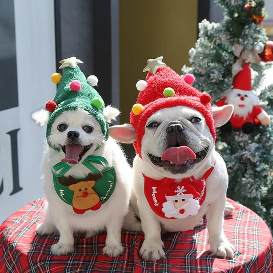 Christmas Puppy Hat & Bib – Funny Holiday Outfit for Dogs & Cats
